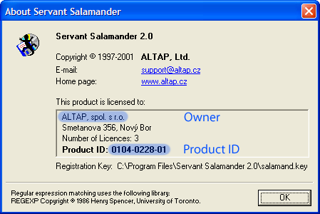 Servant Salamander 2.0 About dialog box