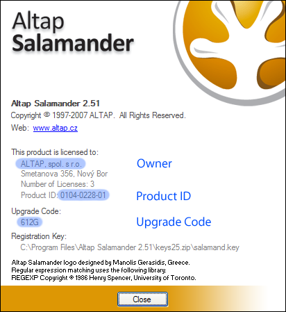 Altap Salamander 2.51 About dialog box