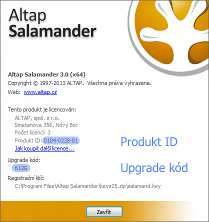 Altap Salamander 3.0: okno O programu (About)