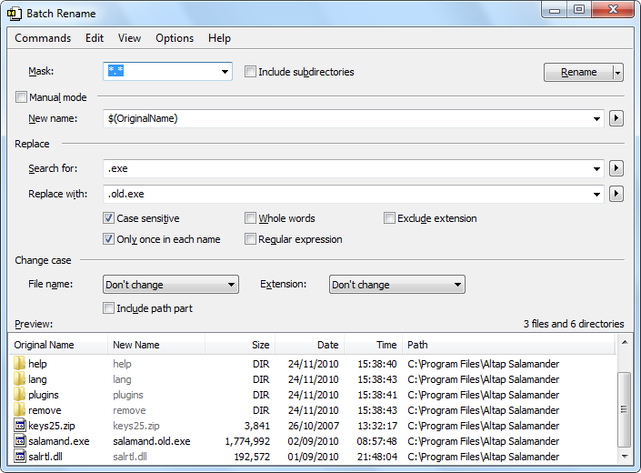 Renaming files with Altap Salamander