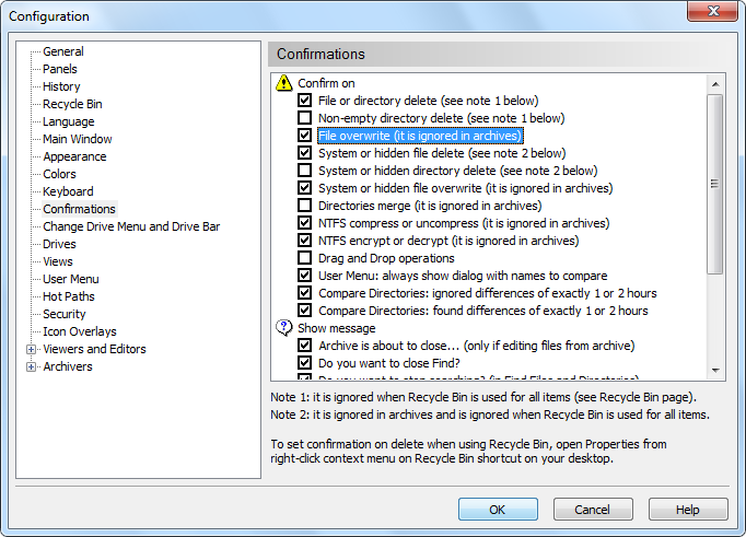 Configuring confirmation in Altap Salamander