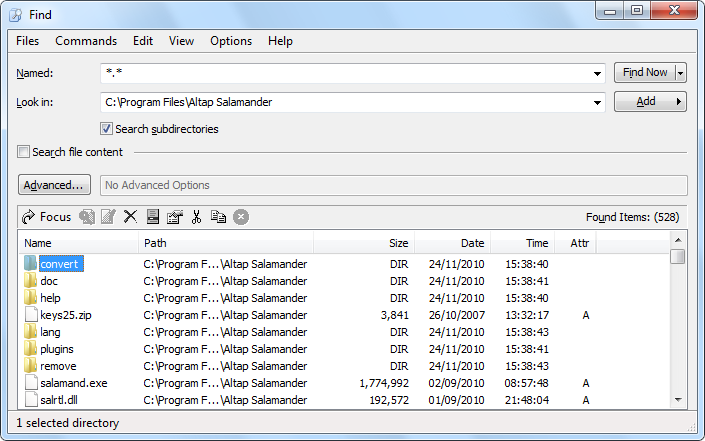 Find files and directories with Altap Salamander