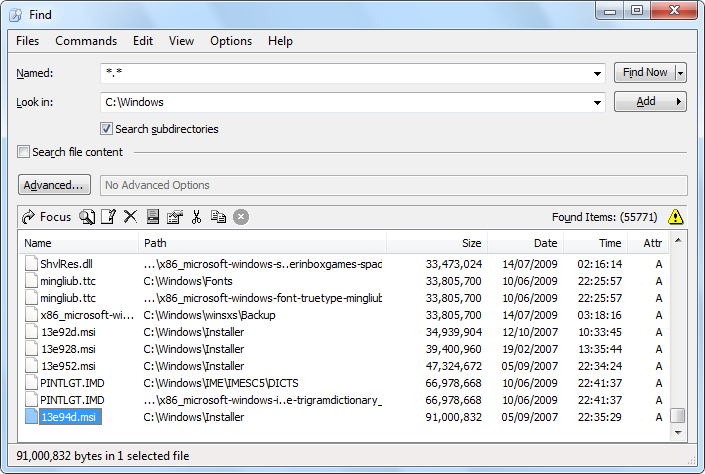 Find files and directories with Altap Salamander