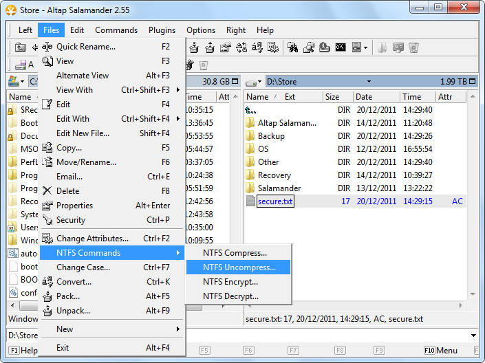 Uncompress file on NTFS disk