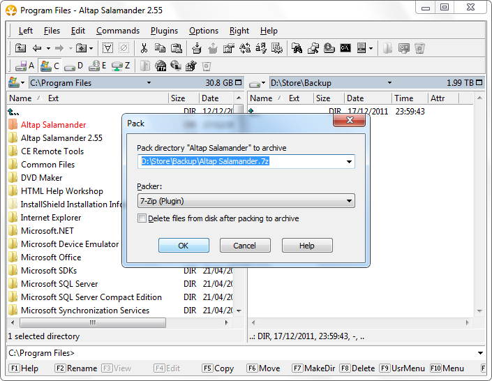 Create 7-Zip archive with Altap Salamander