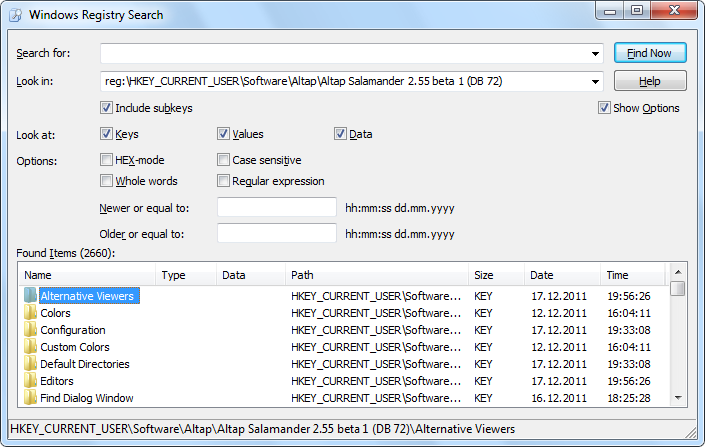Search Registry with Altap Salamander