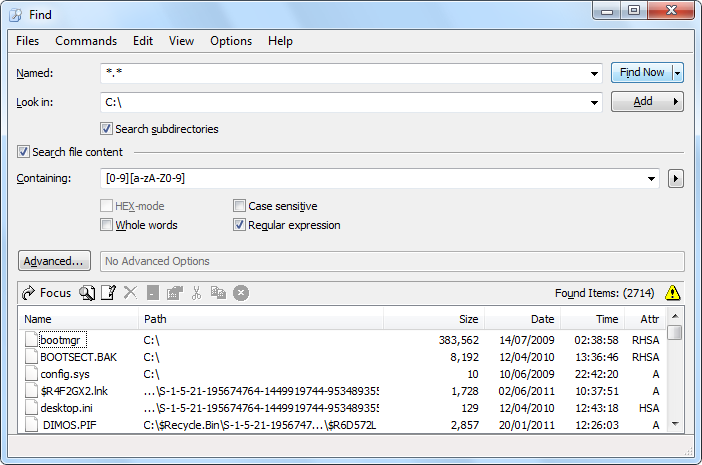 Search for files matching Regular Expression