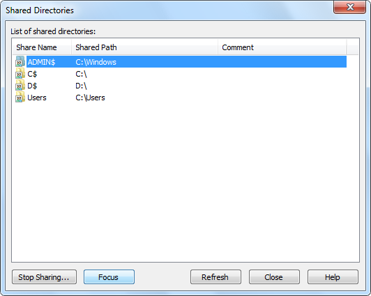Shared Directories Window